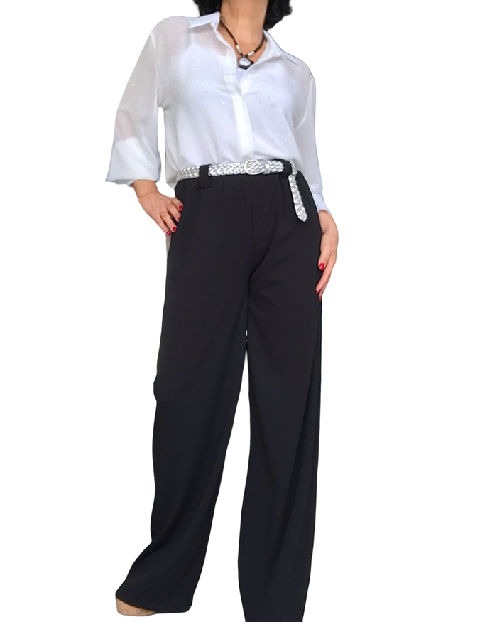 Chemise en voile garnie de petites pierres argentées à manche longue