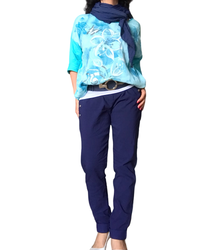 Pantalon bleu marin à taille élastique avec cordon et boutons décoratifs