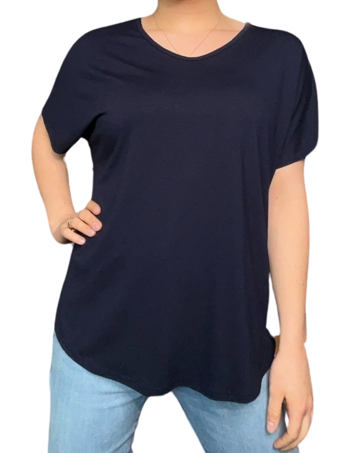 T-shirt couleur unie pour femme, bleu marin.