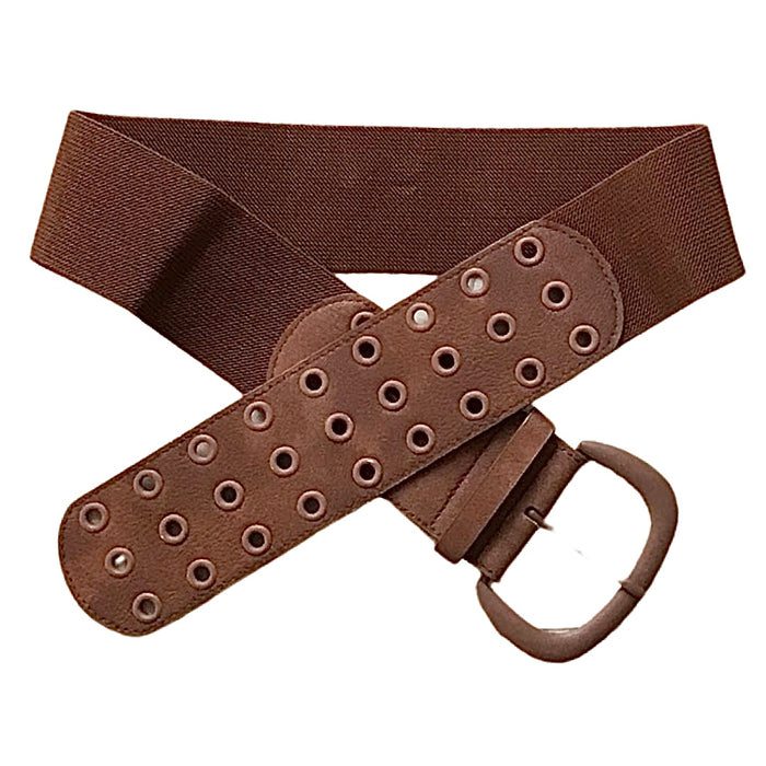 Ceinture femme camel élastique en cuir artificiel avec des oeillets